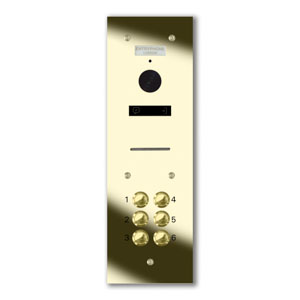 VRQD/A6-G 6 button laser engraved entrance panel - brass finished stainless