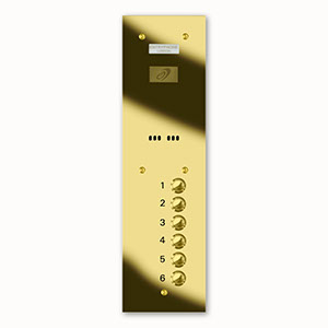 VRS/A6-G 6 button laser engraved entrance panel - brass finished stainless
