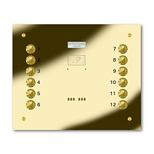 VRS/C12-G 12 button laser engraved entrance panel - brass finished stainless